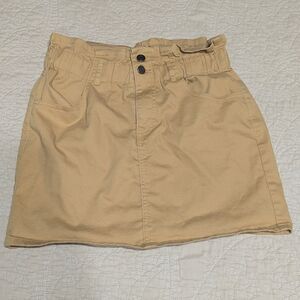 Jolt Beige Mini Skirt with Button Accents